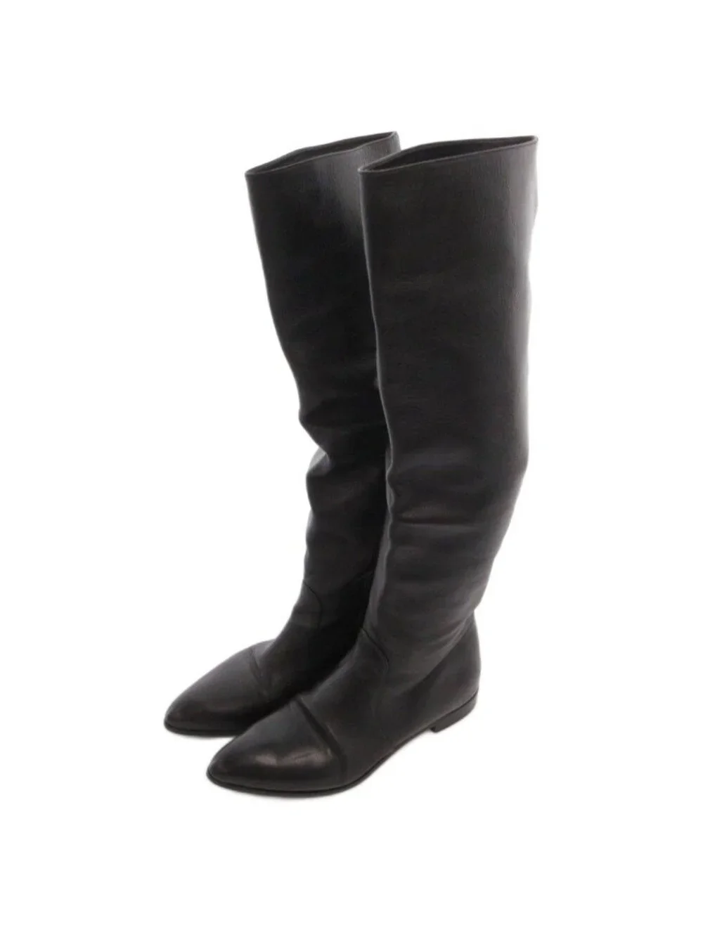 Prada Leather Long Boots Shoes Pointed Toe Black